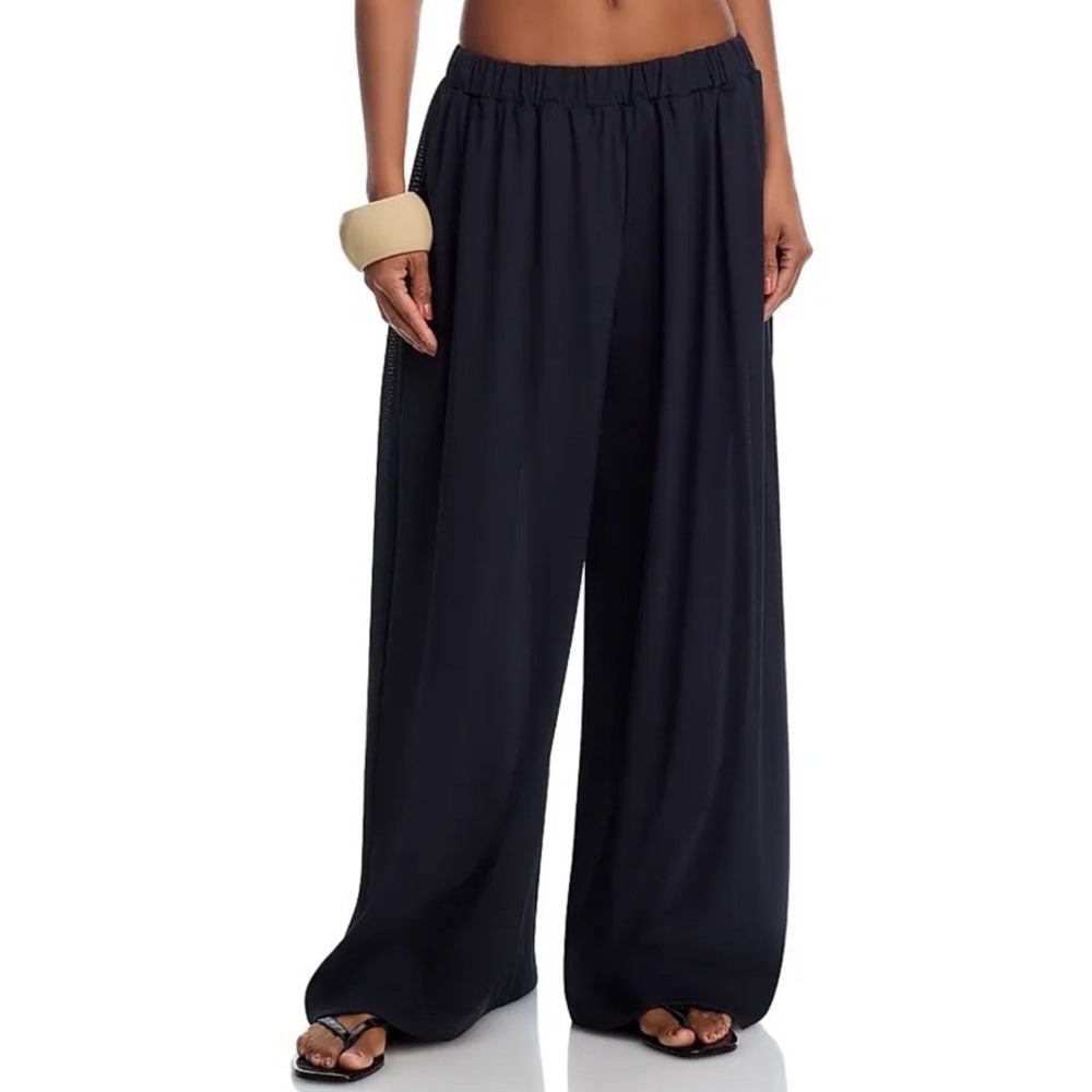 NWT STAUD Pants Black Marza Wide Leg Sheer Relaxed Elastic Waist Women's M $225